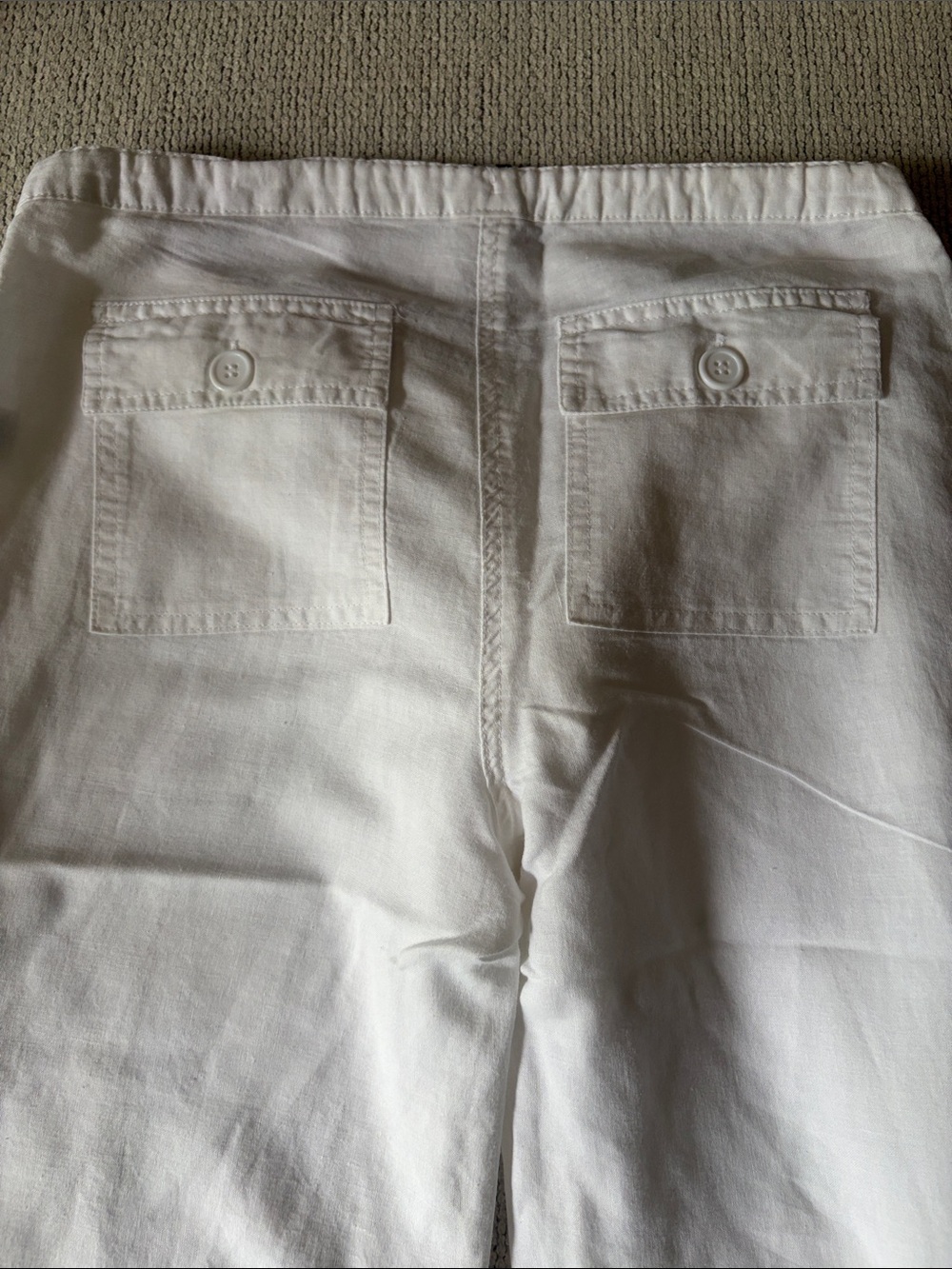 Derek Heart White Linen-Cotton Pants with Color-Block Label - Picture 3 of 5